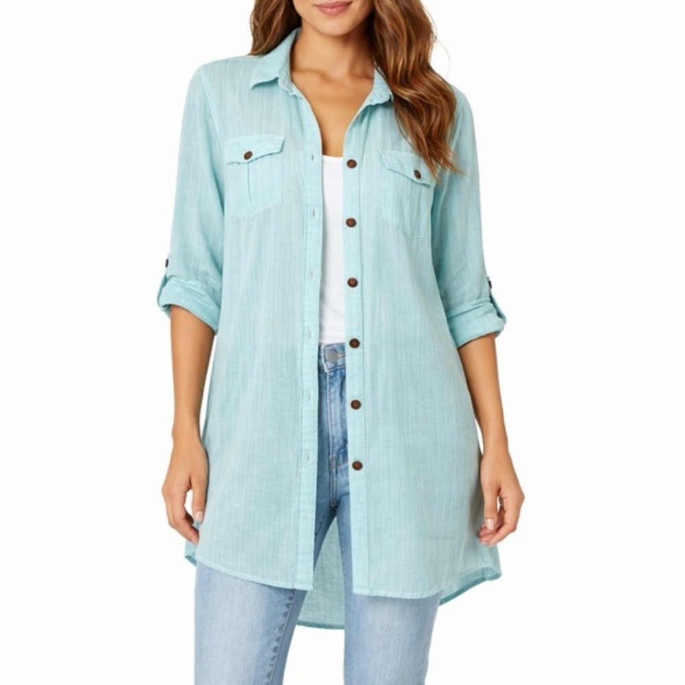 Dotti Medium Resortwear Vacation Tunic Beach Cover Up striped Button down